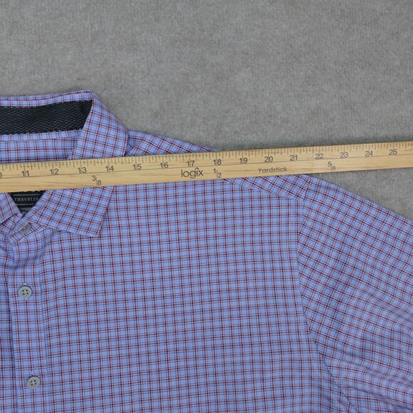 Jos A Bank Travel Tech Shirt Men 2XL Tailored Fit Blue Red Button Up Long Sleeve - Picture 6 of 11